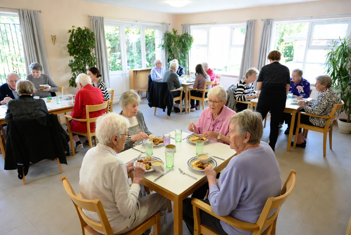 Residents enjoying a meal together